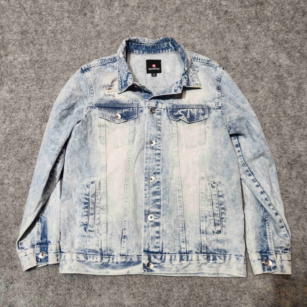 Southpole‎ Mens Denim Jacket Distressed Acid Wash Mens Large